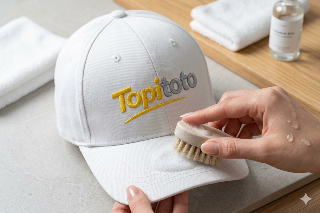 mencuci topi putih yang benar ala topitoto