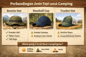 perbandingan topi camping boonie hat baseball cap dan trucker hat untuk outdoor