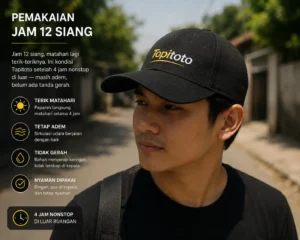 Topi Topitoto dipakai selama 4 jam di bawah terik matahari siang, tetap nyaman, adem, dan bentuknya tetap terjaga.