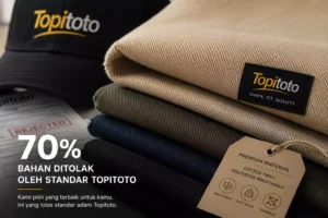 Closeup bahan katun twill Topitoto yang lolos quality control sebelum proses pembuatan topi.