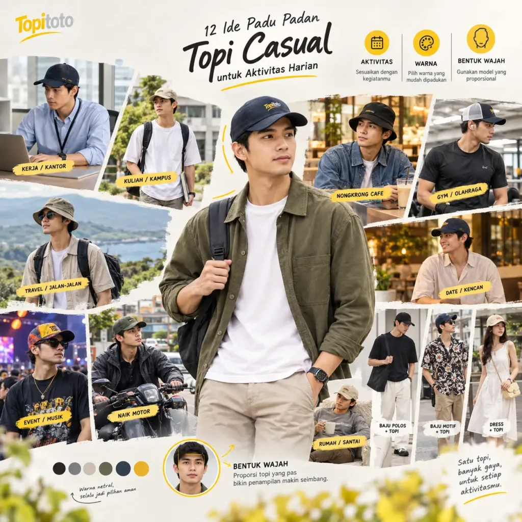 Ilustrasi 12 ide padu padan topi casual untuk aktivitas harian
